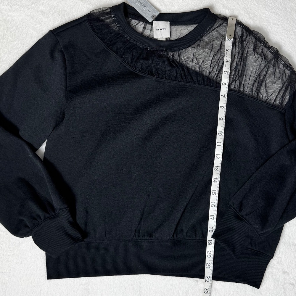 Anthropologie Maeve Sheer-Shoulder Sweatshirt Top Black Size SP - Picture 7 of 13
